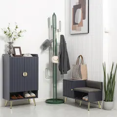 HOMCOM Shoe Storage Unit, with Padded Seat - Grey - 7