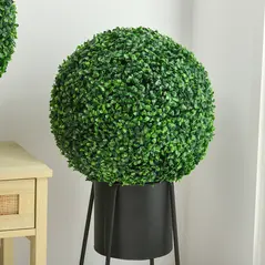 HOMCOM Set of Two Artificial Boxwood Balls Plants - Green - 7