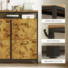 HOMCOM Shoe Storage Cabinet with 4 Flip Drawers and Open Shelf - Rustic Brown - 7