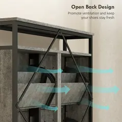 HOMCOM Shoe Storage Cabinet with 4 Flip Drawers and Open Shelf - Cement Grey - 9