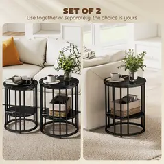 HOMCOM Set of Two Marble-Effect Coffee Tables - Black - 5