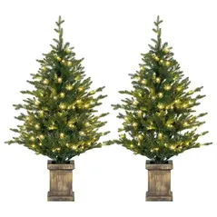 HOMCOM Set of Two Artificial 4ft Christmas Trees, with Lights - Green - 1