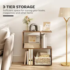 HOMCOM Side Table, Narrow End Table with Storage Shelves, S-Shaped, 3-Tier, 50W x 19.5D x 58H cm, Rustic Brown - 5