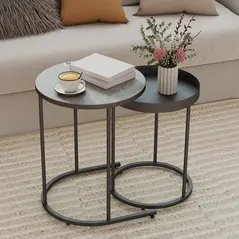 HOMCOM Set of Two Industrial Nesting Tables - Grey - 2