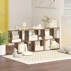 HOMCOM Side Table, Narrow End Table with Storage Shelves, S-Shaped, 3-Tier, 50W x 19.5D x 58H cm, Oak - 8