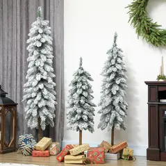HOMCOM Set of 3 Pencil Flocked Christmas Tree, 3ft 4ft 5ft - 8