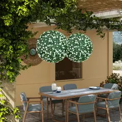 HOMCOM Set of Two Artificial Boxwood Balls Plants - White - 8