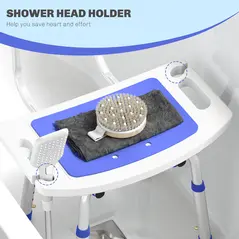 HOMCOM Shower Stool with Backrest, Height Adjustable Shower Chair with Anti-slip Foot Pads, Shower Head Holder, Blue - 5