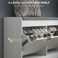 HOMCOM Shoe Storage with Seat, Upholstered Entryway Bench, Shoe Bench with 2 Flip Drawers and 4 Vents for 8 Pairs of Shoes - 5