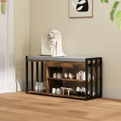 HOMCOM Shoe Storage with Seat, Upholstered Entryway Bench, Shoe Bench with 3 Open Shelves for Hallway, Rustic Brown - 6