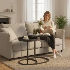 HOMCOM Set of Two Industrial Nesting Tables - Grey - 9