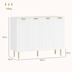 HOMCOM Sideboard Buffet Cabinet, Modern Kitchen Storage Cabinet with 4 Doors and Adjustable Shelves, White - 3