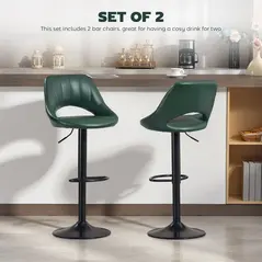 HOMCOM Set of Two Faux Leather Bar Stools - Dark Green - 4