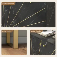 HOMCOM Sideboard Storage Cabinet, Modern Storage Cupboard with Adjustable Shelves and Metal Legs for Living Room, Kitchen, Dining Room, Entryway, Black Marble Tone - 6