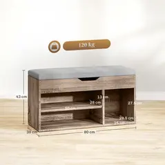 HOMCOM Shoes Cabinet Bench Hidden Storage Padded Seat Organiser Footwear Rack Hallway Grey Wood Grain - 3