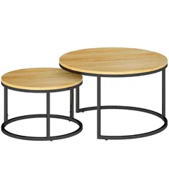 HOMCOM Set of Two Wood-Effect Stacking Tables - Natural - 1