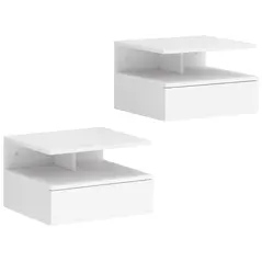 HOMCOM Set of Two Floating Bedside Tables - White - 1