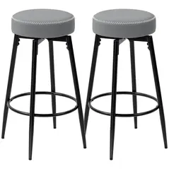 HOMCOM Set of Two Faux Leather Bar Stools - Grey/Black - 1