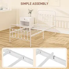 HOMCOM Single Minimalistic Metal Bed Frame - White - 7