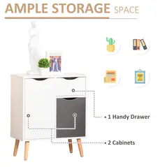 HOMCOM Sideboard Floor Cabinet Storage Cupboard with Drawer and Solid Wood Legs for Bedroom, Living Room, Entryway, Grey - 5