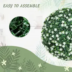 HOMCOM Set of Two Artificial Boxwood Balls Plants - White - 5