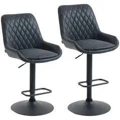 HOMCOM Set of Two Faux Leather Retro Bar Stools - Black - 1