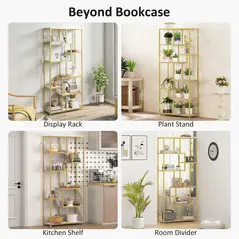 HOMCOM Seven-Tier Geometric Bookcase - White/Gold Tone - 6