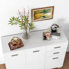 HOMCOM Sideboard, Modern Storage Cabinet with 2 Drawers, 3 Doors and Adjustable Shelves, Kitchen Cabinet, White - 8
