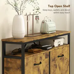 HOMCOM Shoe Storage Cabinet with 4 Flip Drawers and Open Shelf - Rustic Brown - 5