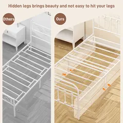 HOMCOM Single Minimalistic Metal Bed Frame - White - 8