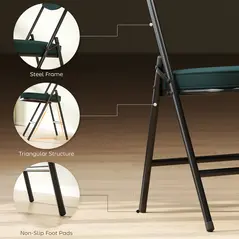 HOMCOM Set of Four Folding Corduroy Seat Chairs - Teal - 6