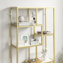 HOMCOM Seven-Tier Geometric Bookcase - White/Gold Tone - 9