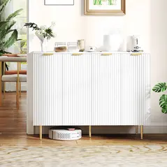 HOMCOM Sideboard Buffet Cabinet, Modern Kitchen Storage Cabinet with 4 Doors and Adjustable Shelves, White - 2