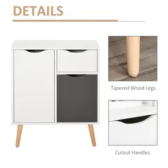 HOMCOM Sideboard Floor Cabinet Storage Cupboard with Drawer and Solid Wood Legs for Bedroom, Living Room, Entryway, Grey - 6