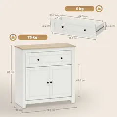 HOMCOM Sideboard Storage Cabinet, Modern Kitchen Cupboard with Adjustable Shelf, Drawer and Double Doors, Cream White - 3