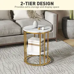 HOMCOM Set of Two Marble-Effect Coffee Tables - White/Gold-Tone - 5
