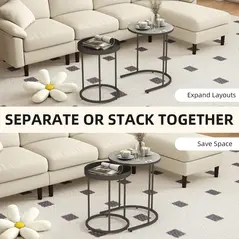 HOMCOM Set of Two Industrial Nesting Tables - Grey - 4