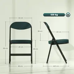 HOMCOM Set of Four Folding Corduroy Seat Chairs - Teal - 3