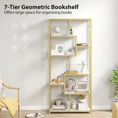 HOMCOM Seven-Tier Geometric Bookcase - White/Gold Tone - 4