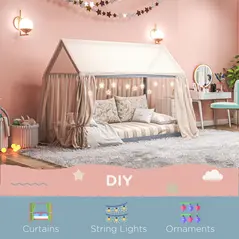 HOMCOM Single Bed Frame, House Scandinavian Style Wooden Bed Frame for 90W x 190Dcm Mattress, Pine Wood Bed Base, Grey - 5