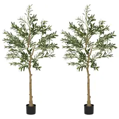 HOMCOM Set of Two Silk Leaf Artificial Olive Trees - 1