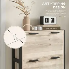 HOMCOM Shoe Storage Cabinet with 3 Flip Drawers Adjustable Shelf 18 Pairs Narrow Shoe Cupboard for Entryway Natural Wood-effect - 7