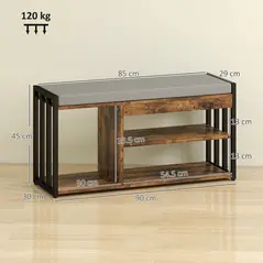 HOMCOM Shoe Storage with Seat, Upholstered Entryway Bench, Shoe Bench with 3 Open Shelves for Hallway, Rustic Brown - 3