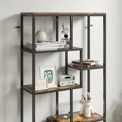 HOMCOM Seven-Tier Geometric Bookcase - Brown/Black - 8