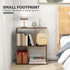 HOMCOM Side Table, Narrow End Table with Storage Shelves, S-Shaped, 3-Tier, 50W x 19.5D x 58H cm, Oak - 4