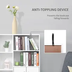 HOMCOM Sideboard Storage Cabinet Cupboard, Open Bookcase with 2 Doors 5 Compartments Wooden Modern Style for Living Room Bedroom Kitchen 80 x 23 x 123 cm, White - 6