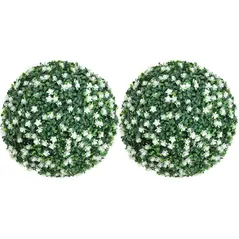 HOMCOM Set of Two Artificial Boxwood Balls Plants - White - 1