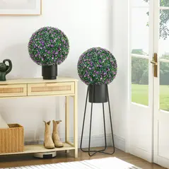 HOMCOM Set of Two Artificial Boxwood Balls Plants - Purple - 2