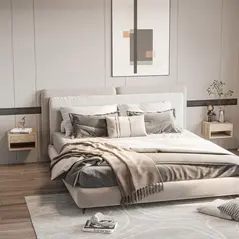 HOMCOM Set of Two Floating Bedside Tables - Natural - 2