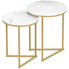 HOMCOM Set of Two Marble-Effect Nest of Tables - White/Gold-Tone - 1